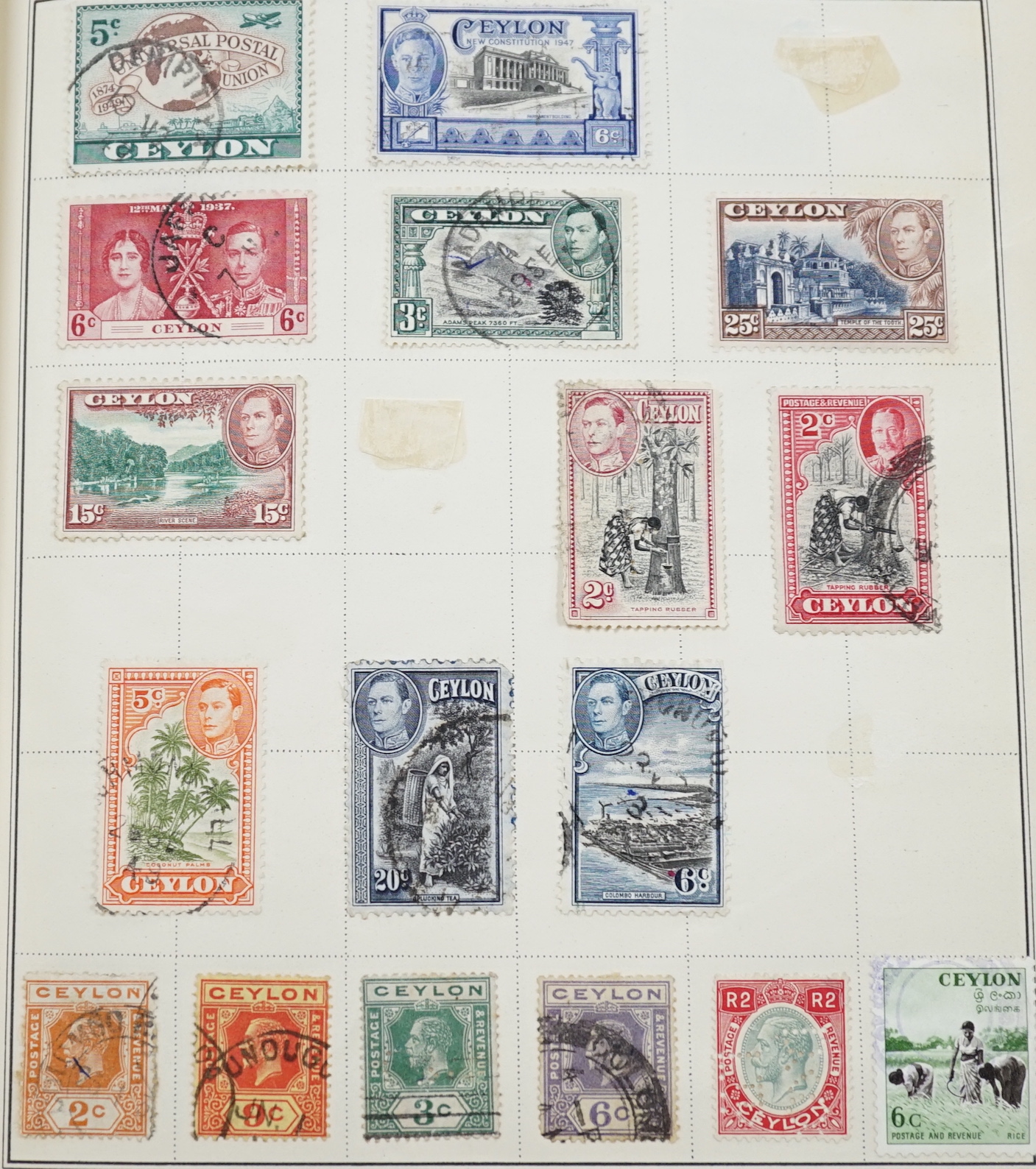 A stamp album with various stamps